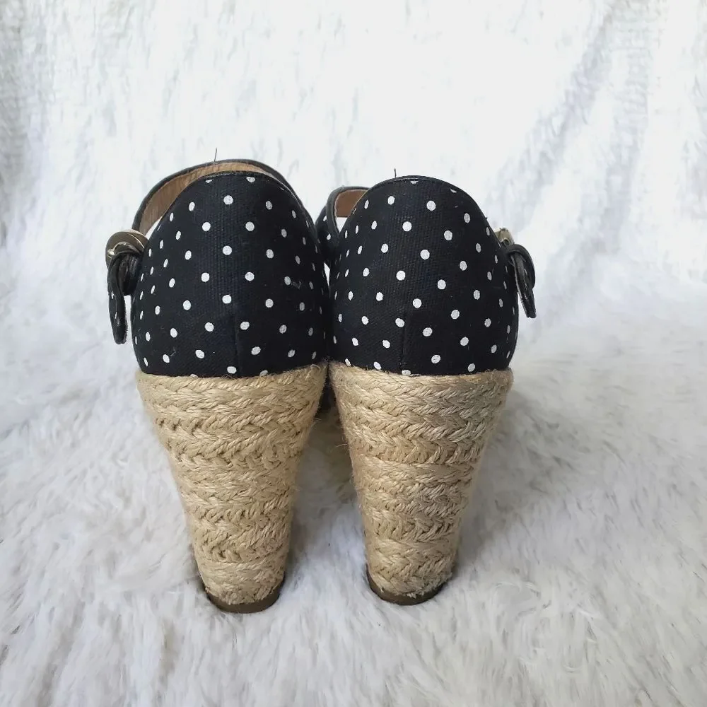 Michael Kors Summer Polka Dot Espadrille Wedges Heel Sandals Black White Size 8